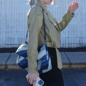 Striped Denim Shoulder Bag